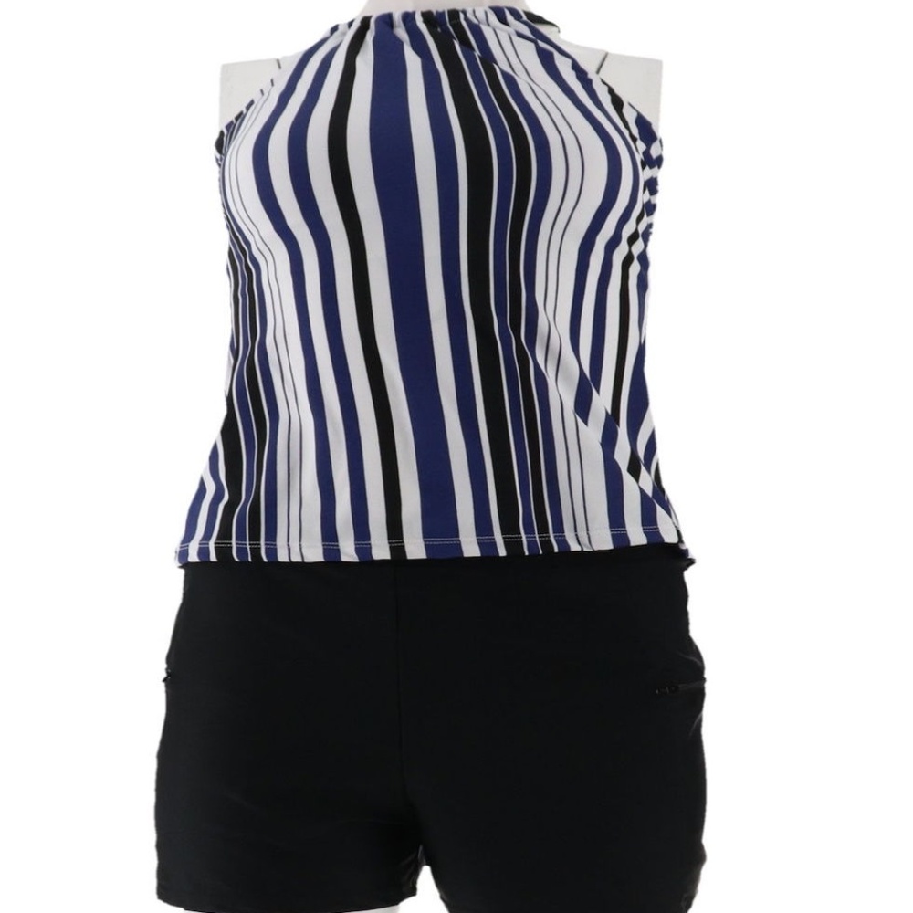 Isaac Mizrahi Striped Halterkini Swim Short